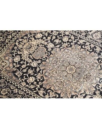 Tappeto Ghom seta Persia grigio azzurro 58x88