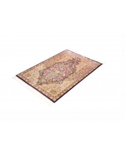 Tappeto Ghom seta Persia giallo grigio 79x117