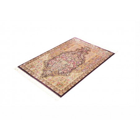 Tappeto Ghom seta Persia giallo grigio 79x117