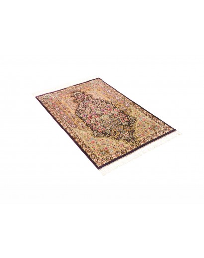 Tappeto Ghom seta Persia giallo grigio 79x117