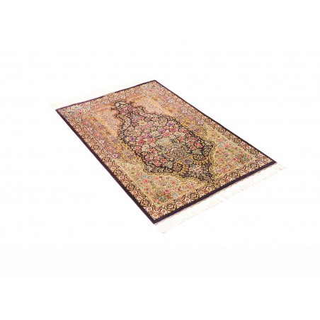 Tappeto Ghom seta Persia giallo grigio 79x117