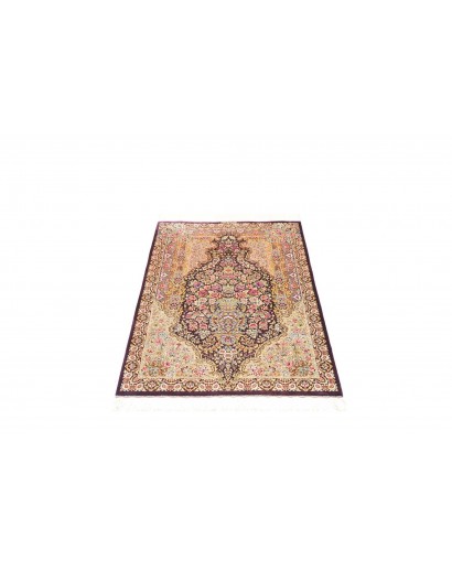 Tappeto Ghom seta Persia giallo grigio 79x117