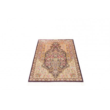 Tappeto Ghom seta Persia giallo grigio 79x117