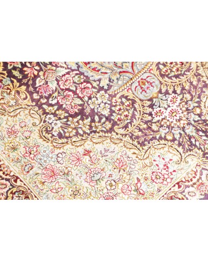 Tappeto Ghom seta Persia giallo grigio 79x117
