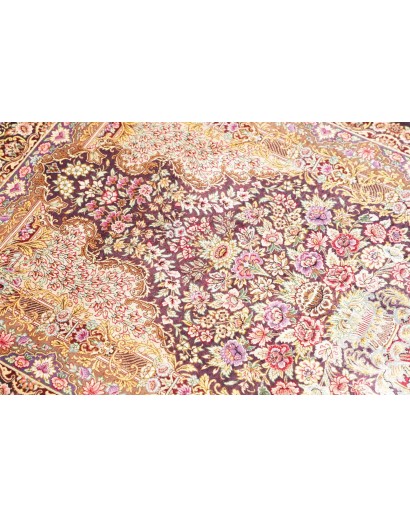 Tappeto Ghom seta Persia giallo grigio 79x117