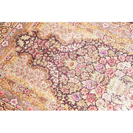 Tappeto Ghom seta Persia giallo grigio 79x117