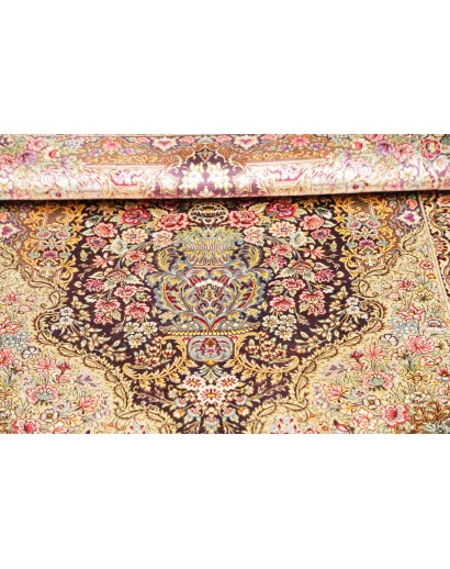 Tappeto Ghom seta Persia giallo grigio 79x117