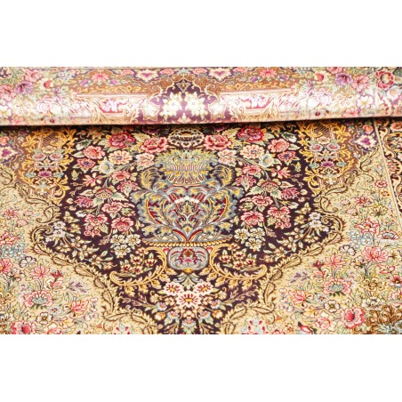 Tappeto Ghom seta Persia giallo grigio 79x117