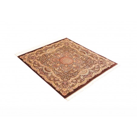 Tappeto Ghom seta Persia marrone beige 96x108
