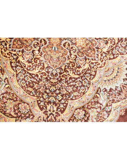 Tappeto Ghom seta Persia marrone beige 96x108