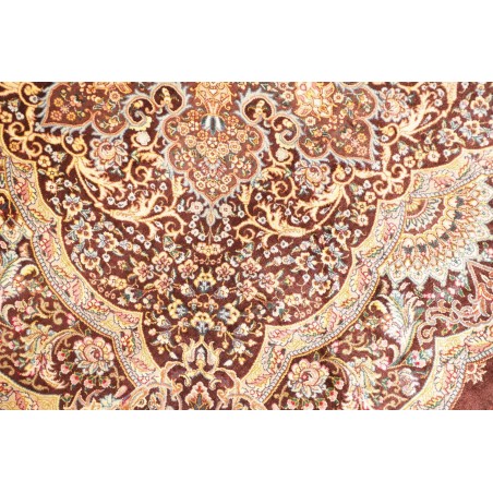 Tappeto Ghom seta Persia marrone beige 96x108