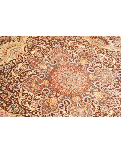 Tappeto Ghom seta Persia marrone beige 96x108