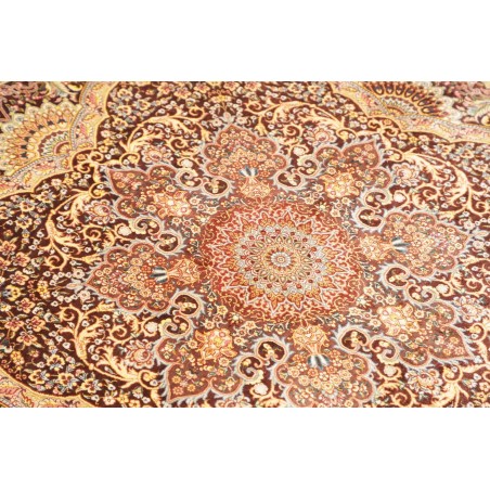 Tappeto Ghom seta Persia marrone beige 96x108