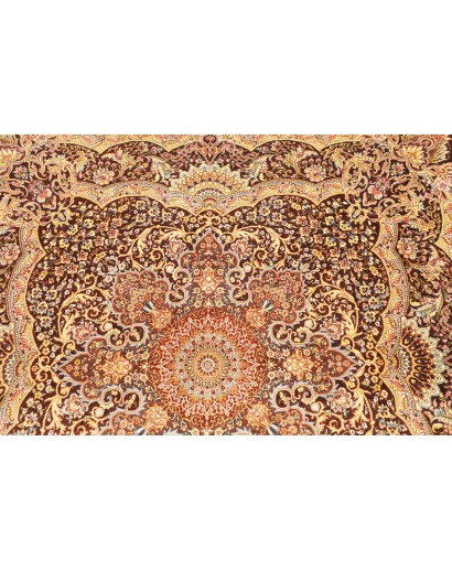 Tappeto Ghom seta Persia marrone beige 96x108