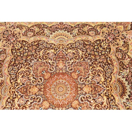 Tappeto Ghom seta Persia marrone beige 96x108