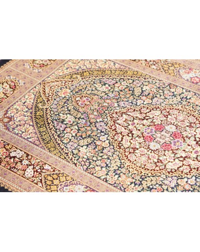 Tappeto Ghom seta Persia marrone verde 101x155