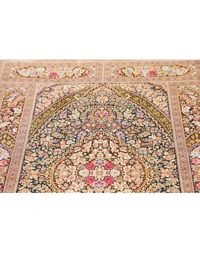 Tappeto Ghom seta Persia marrone verde 101x155