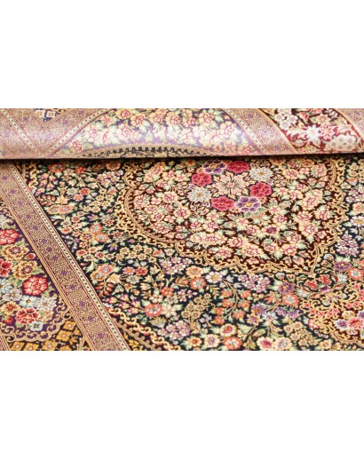 Tappeto Ghom seta Persia marrone verde 101x155