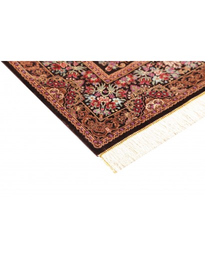 Tappeto Ghom seta Persia marrone azzurro 80x120