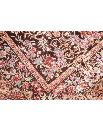 Tappeto Ghom seta Persia marrone azzurro 80x120