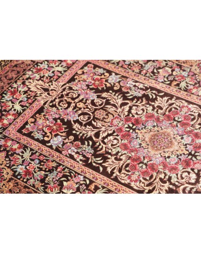 Tappeto Ghom seta Persia marrone azzurro 80x120