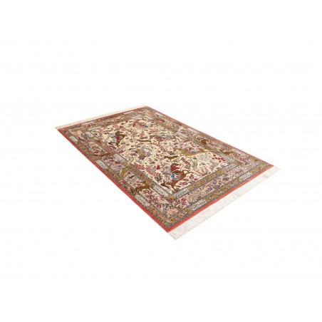 Tappeto Ghom seta Persia giallo grigio 132x200
