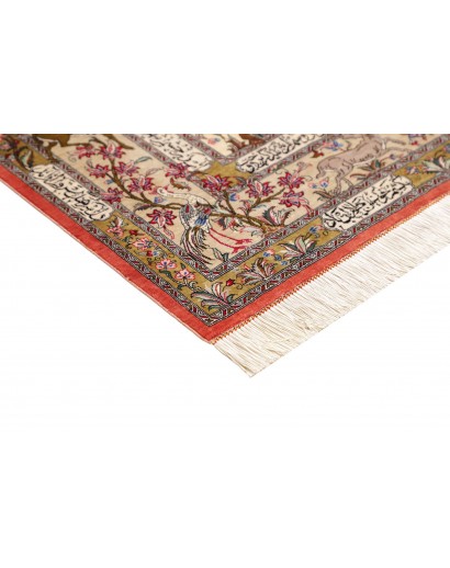 Tappeto Ghom seta Persia giallo grigio 132x200