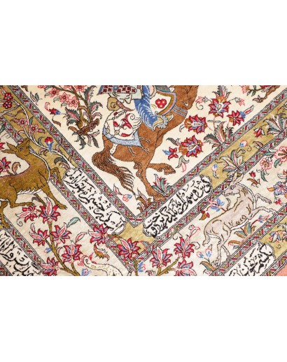 Tappeto Ghom seta Persia giallo grigio 132x200