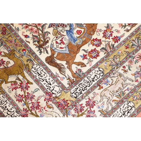Tappeto Ghom seta Persia giallo grigio 132x200