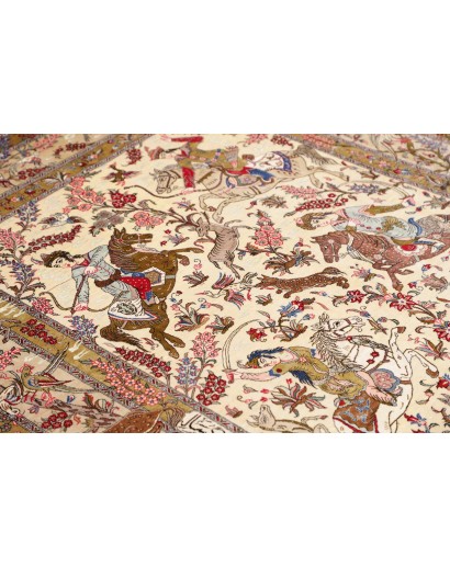 Tappeto Ghom seta Persia giallo grigio 132x200