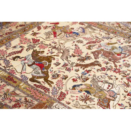 Tappeto Ghom seta Persia giallo grigio 132x200