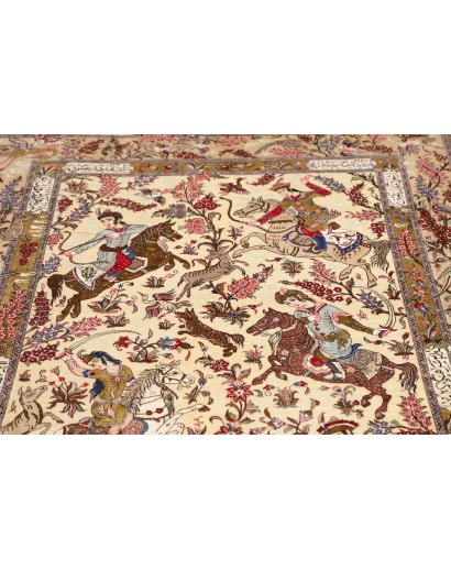 Tappeto Ghom seta Persia giallo grigio 132x200