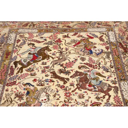 Tappeto Ghom seta Persia giallo grigio 132x200