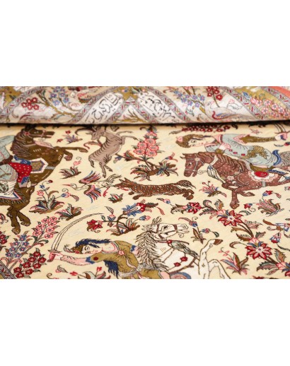Tappeto Ghom seta Persia giallo grigio 132x200