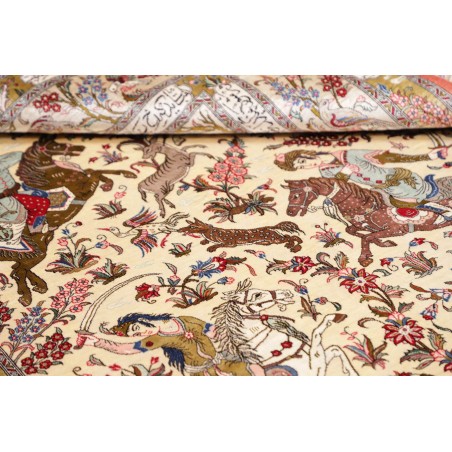 Tappeto Ghom seta Persia giallo grigio 132x200