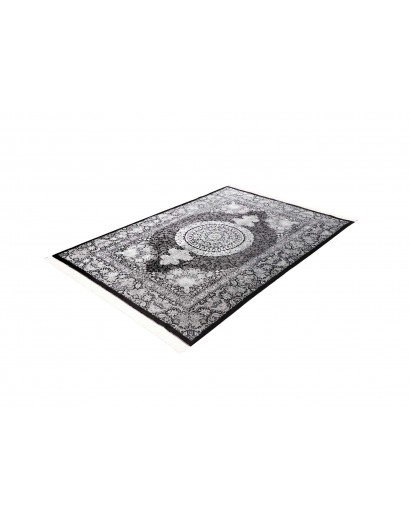 Tappeto Ghom seta Persia grigio bianco 138x195