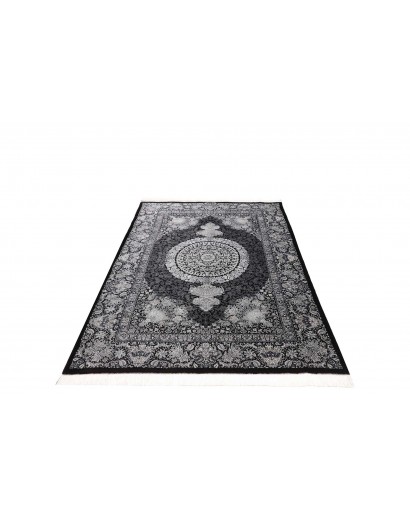 Tappeto Ghom seta Persia grigio bianco 138x195