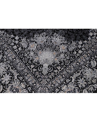 Tappeto Ghom seta Persia grigio bianco 138x195