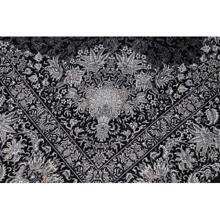 Tappeto Ghom seta Persia grigio bianco 138x195
