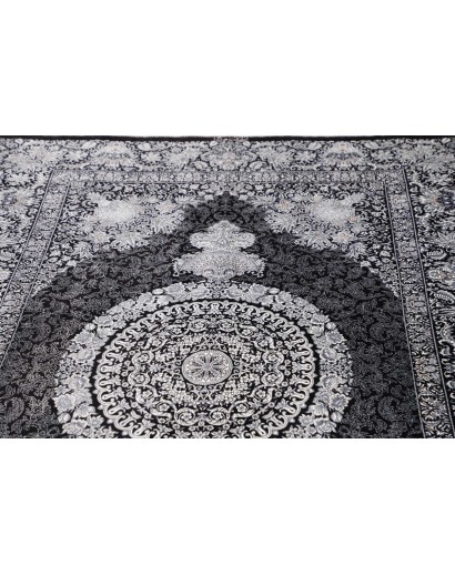 Tappeto Ghom seta Persia grigio bianco 138x195