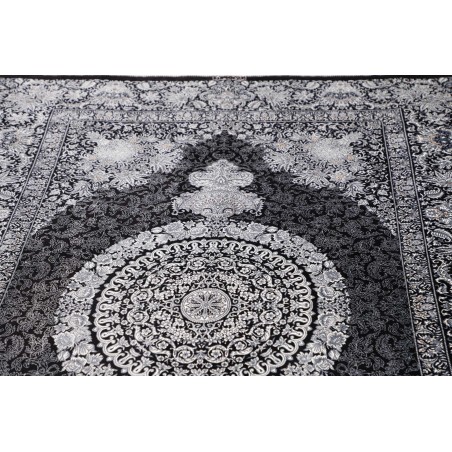 Tappeto Ghom seta Persia grigio bianco 138x195