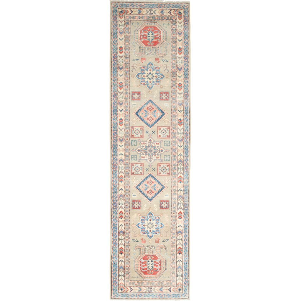 Tappeto Kazak Afghanistan beige grigio 84x307 Tappeto Kazak Afghanistan beige grigio 84x307