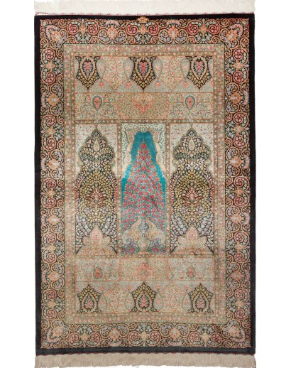 Tappeto Ghom seta Persia marrone grigio 105x165