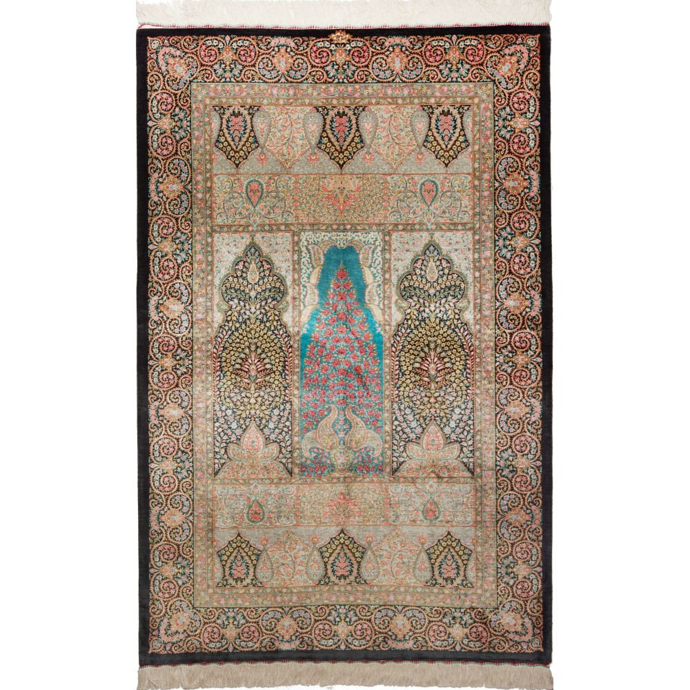 Tappeto Ghom seta Persia marrone grigio 105x165 Tappeto Ghom seta Persia marrone grigio 105x165