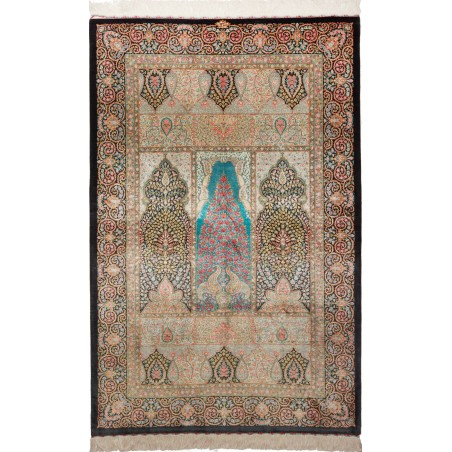 Tappeto Ghom seta Persia marrone grigio 105x165
