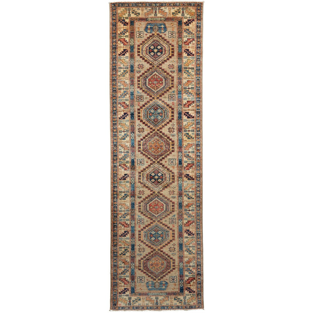 Tappeto Kazak Fine Pakistan bianco marrone 75x252 Tappeto Kazak Fine Pakistan bianco marrone 75x252