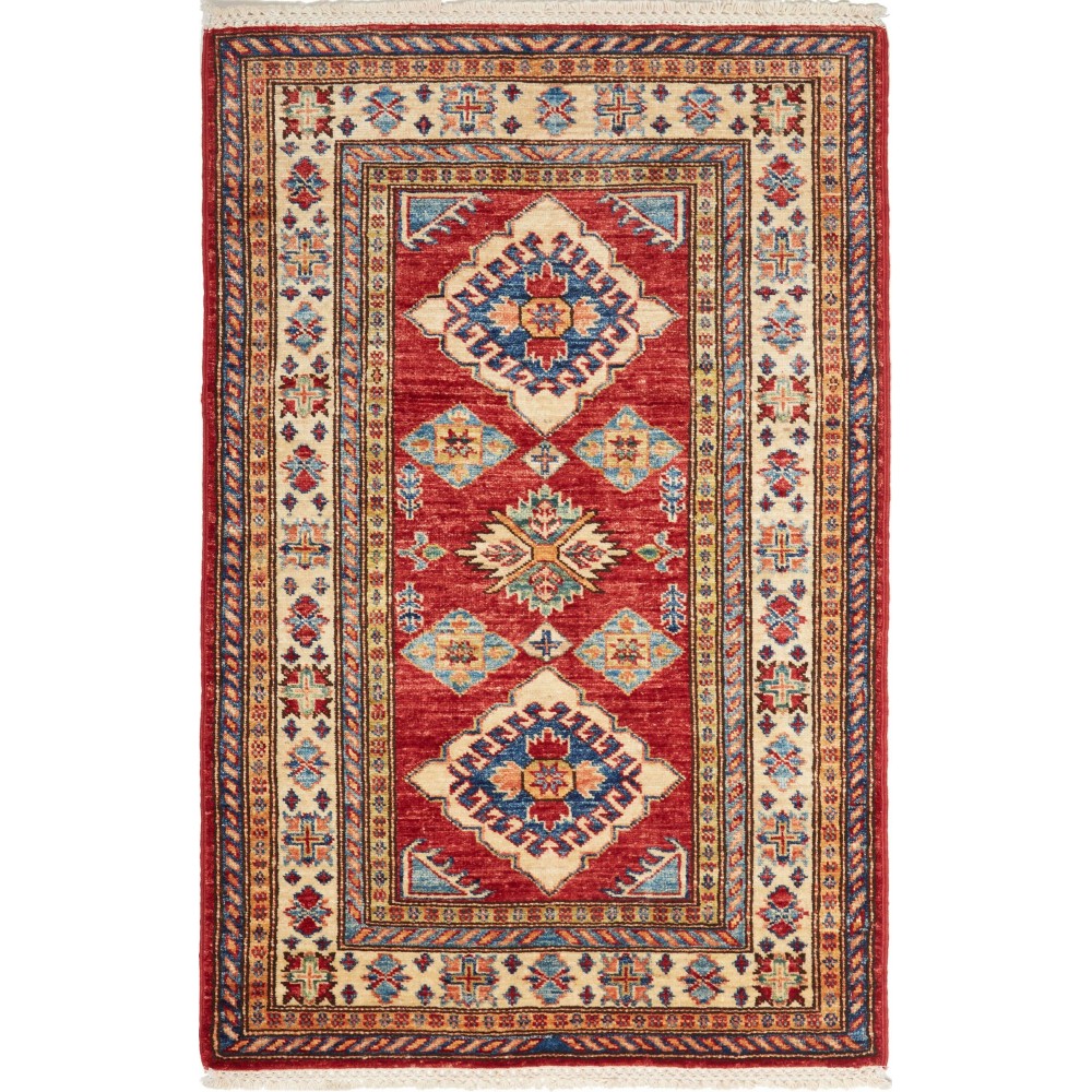 Tappeto Kazak Fine Pakistan rosso grigio 76x122 Tappeto Kazak Fine Pakistan rosso grigio 76x122
