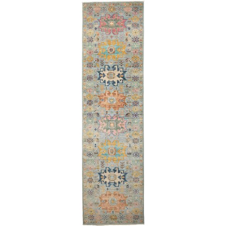 Tappeto Tribal Pakistan azzurro bianco 77x291