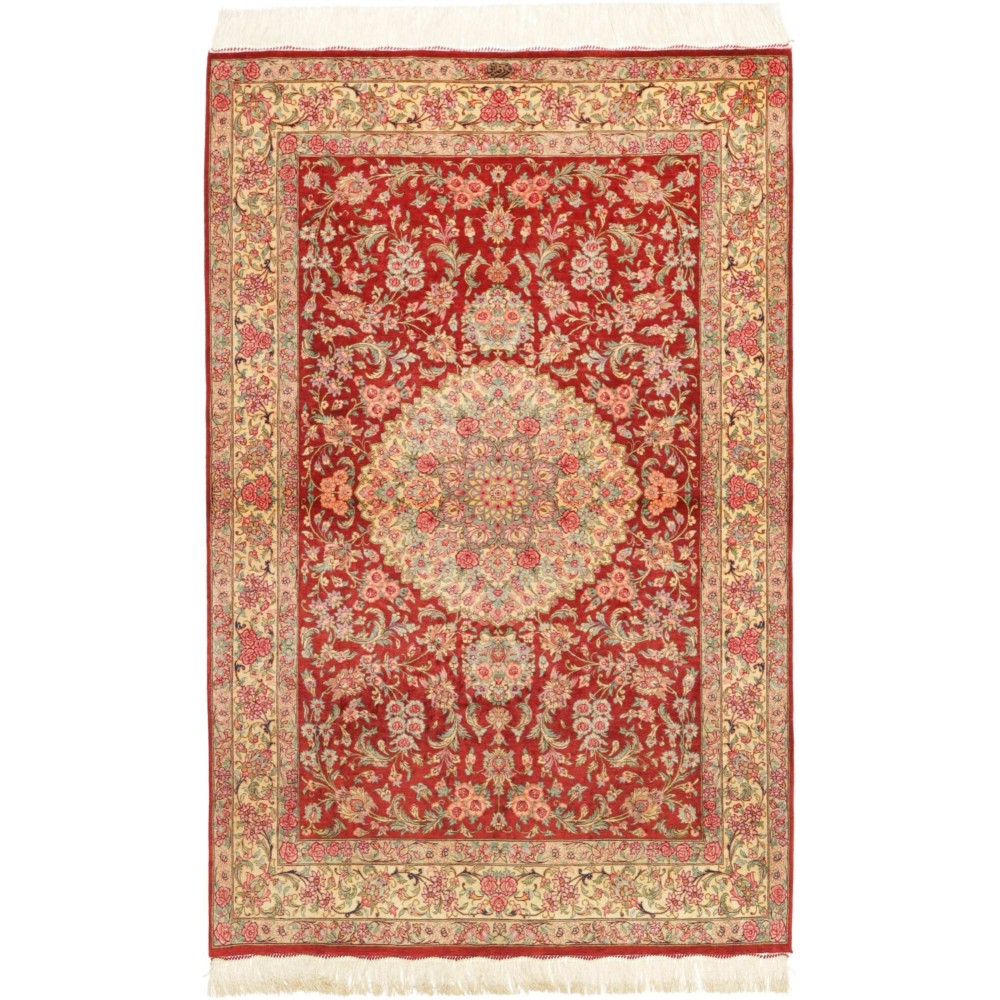 Tappeto Ghom seta Persia marrone 97x151 Tappeto Ghom seta Persia marrone 97x151