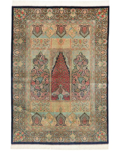 Tappeto Ghom seta Persia bianco marrone 139x200